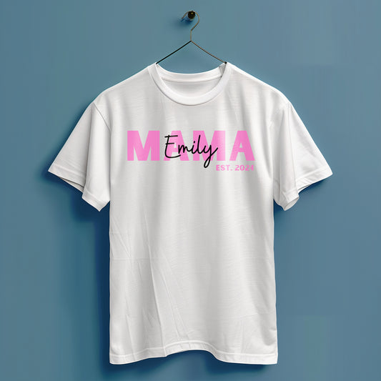 Mama Kind Name personalisiert - Hochwertiges T-Shirt 100% Baumwolle