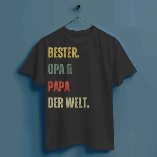 Bester Opa und Papa der Welt - Hochwertiges T-Shirt 100% Baumwolle